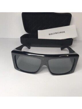 Original Balenciaga Black BB0002S Shield Sunglasses